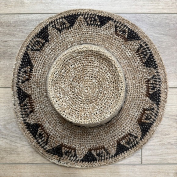 Vintage Peruvian Wool Handmade Sun Hat Wide Brim Patterned Boho Festival Unique - Picture 3 of 5